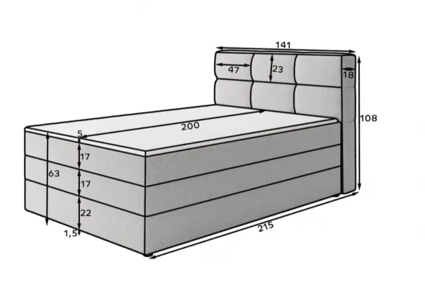 ArtElta Jednolôžková posteľ KASPED Boxspring | 140 x 200 cm Farba: Royal 01