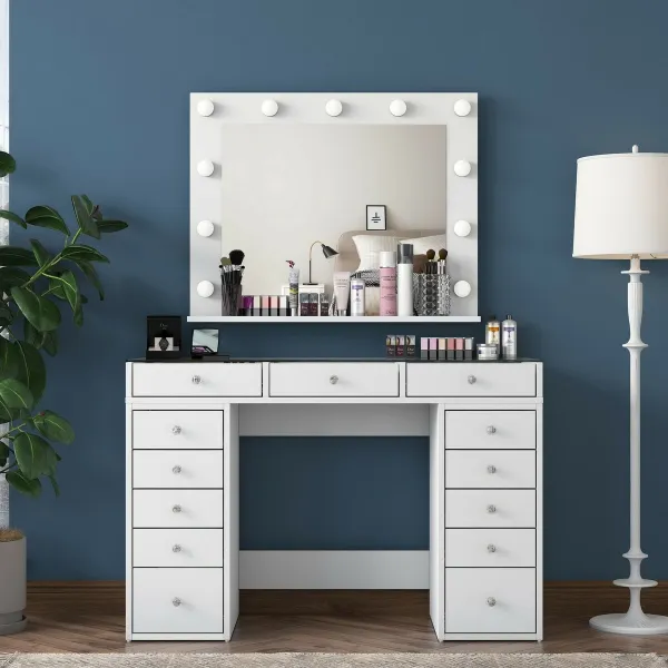 Kalune Design Toaletní stolek Melissa 04 s LED zrcadlem bílý/čirý