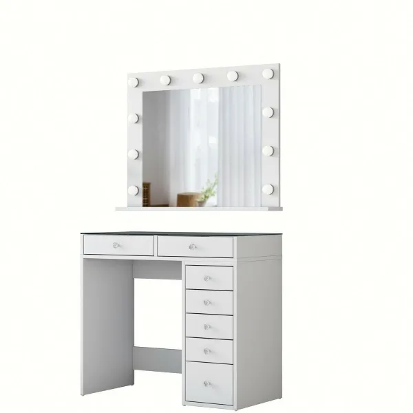 Kalune Design Toaletní stolek Melissa 03 s LED zrcadlem bílý/čirý