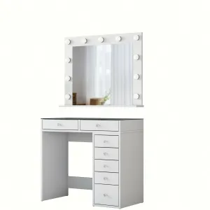 Kalune Design Toaletní stolek Melissa 03 s LED zrcadlem bílý/čirý