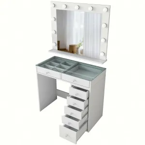 Kalune Design Toaletní stolek Melissa 03 s LED zrcadlem bílý/čirý