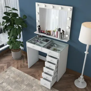 Kalune Design Toaletní stolek Melissa 03 s LED zrcadlem bílý/čirý