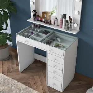 Kalune Design Toaletní stolek Melissa 03 s LED zrcadlem bílý/čirý