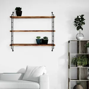 Kalune Design Nástěnná police Waren 60 cm z masivu černá/ořech