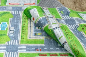 Detský koberec protišmykový BAMBINO 2624 Mesto, zelený / sivý