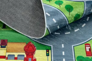 Detský koberec protišmykový BAMBINO 9028 mesto, zelený / sivý