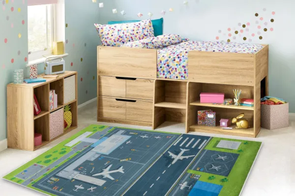 Detský koberec protišmykový BAMBINO 46990 letisko, zelený / sivý