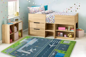 Detský koberec protišmykový BAMBINO 46990 letisko, zelený / sivý