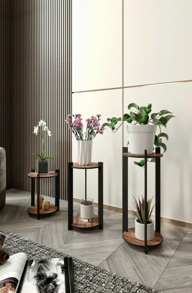 Stojan na kvety Flower Desk Round - Walnut