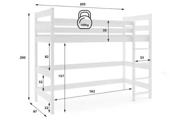 BMS Vyvýšená posteľ ANTRESOLA | biela 90 x 200 cm