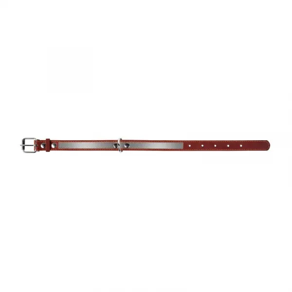 Kožený reflexný obojok hnedý, Obvod krku: 48-63 cm, šírka: 35 mm