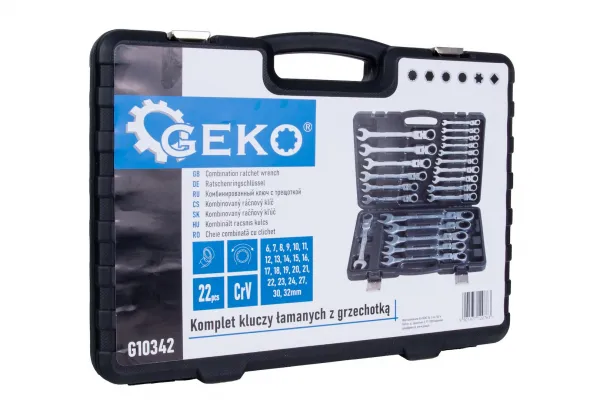 Geko Sada klbových račnových kľúčov 22 ks. 6-32mm