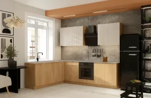 Artstolk Rohová kuchynská linka SOFIA C | dub cremona/béžová 200-260 cm Prevedenie: s pracovnou doskou
