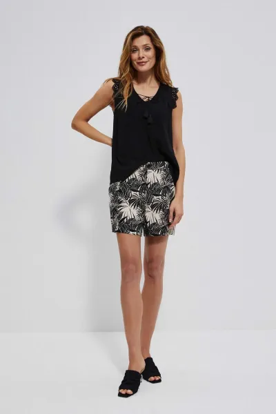 Marisse Tropical Print Shorts L-Sh-3725 Black