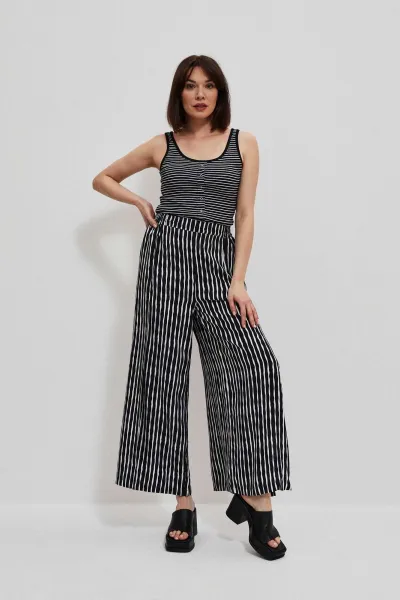 Marisse Black And White Striped Button-Up Top