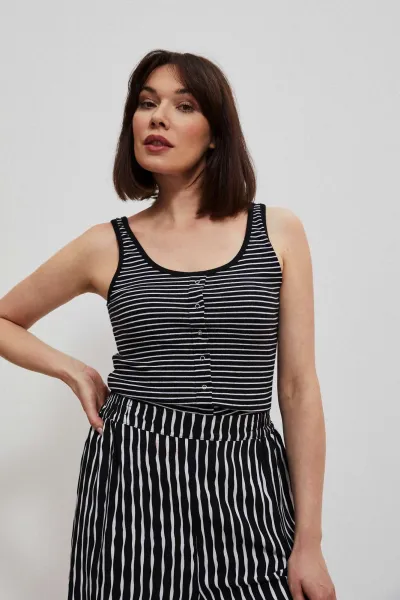 Marisse Black And White Striped Button-Up Top