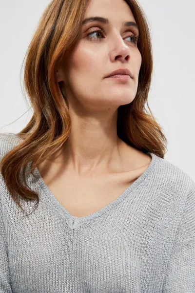 Marisse Sweater With A Neckline At The Back L-Sw-3704 Silver