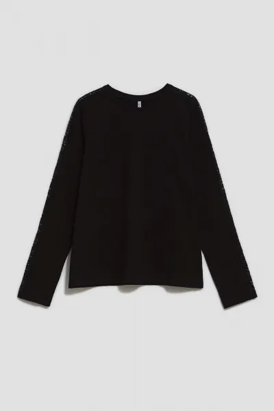 Marisse Black Blouse With Lace On The Sleeves