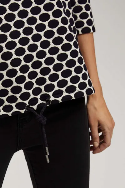 Marisse Blouse With A Geometric Pattern, White And Navy Blue