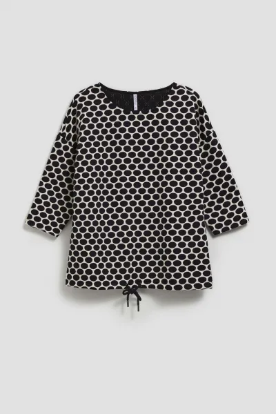 Marisse Blouse With A Geometric Pattern, White And Navy Blue