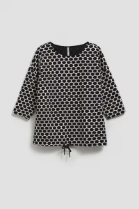 Marisse Blouse With A Geometric Pattern, White And Navy Blue
