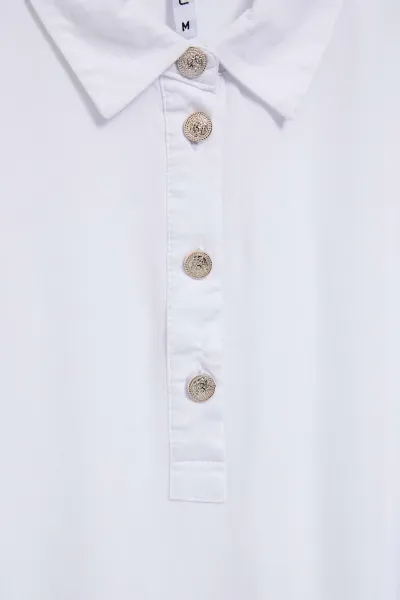 Marisse White Shirt With Decorative Buttons On The Neckline And Sleeves