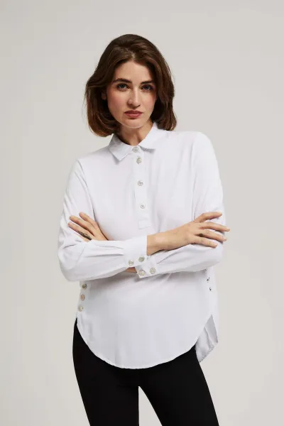 Marisse White Shirt With Decorative Buttons On The Neckline And Sleeves