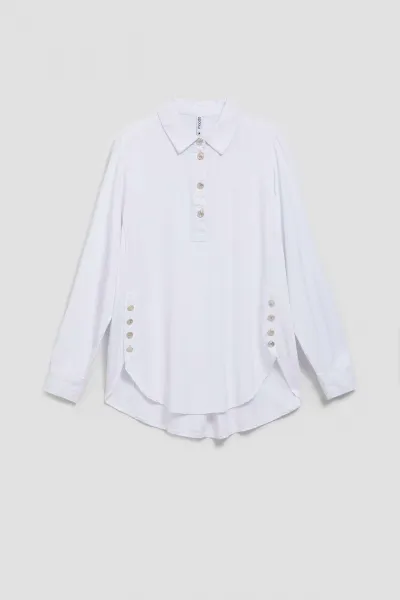 Marisse White Shirt With Decorative Buttons On The Neckline And Sleeves