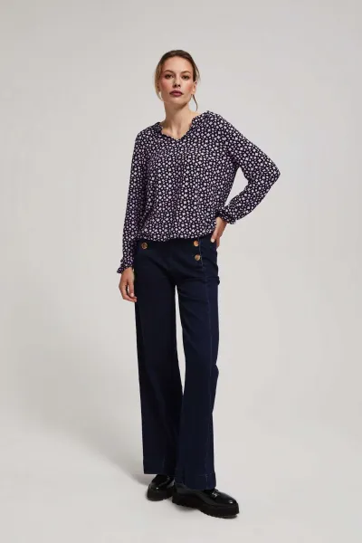 Marisse Patterned V-Neck Blouse In Lavender
