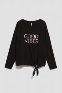 Marisse Black Blouse With An Inscription And Ties