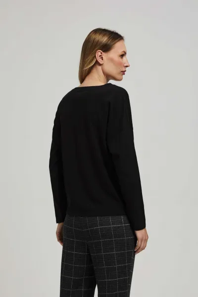 Marisse Black Blouse With An Inscription And Ties