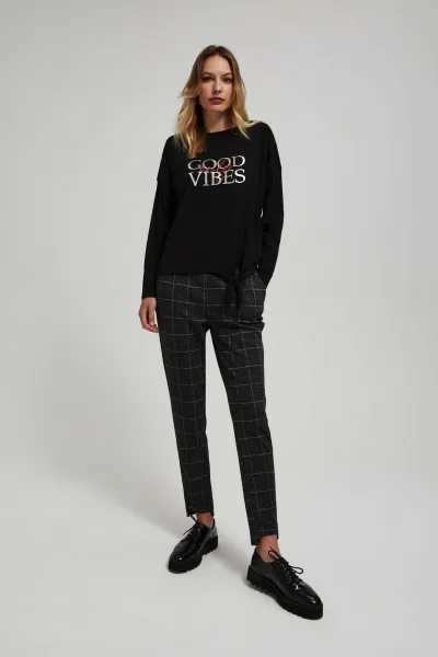 Marisse Black Blouse With An Inscription And Ties