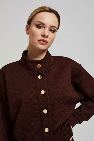 Marisse Brown Blouse With Decorative Buttons