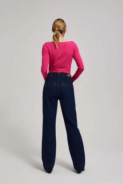 Marisse Mid-Rise Wide-Leg Jeans In Navy Blue