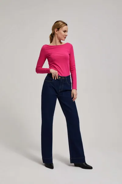 Marisse Mid-Rise Wide-Leg Jeans In Navy Blue