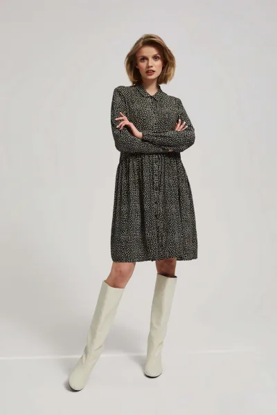 Marisse Black Shirt Dress With A Flared Bottom