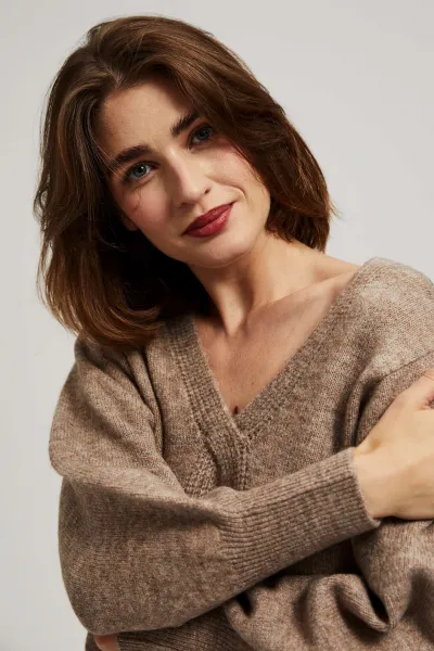 Marisse Dark Beige V-Neck Sweater