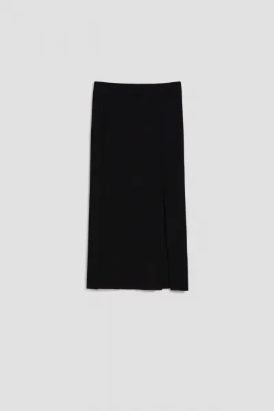 Marisse Black Midi Pencil Skirt With Slit