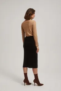 Marisse Black Midi Pencil Skirt With Slit