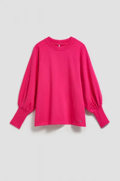 Marisse Fuchsia Puff Sleeve Sweatshirt