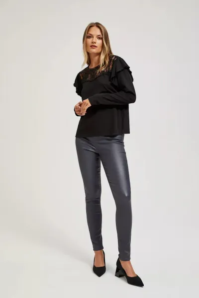 Marisse Waxed Skinny Trousers, Gray