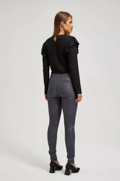 Marisse Waxed Skinny Trousers, Gray