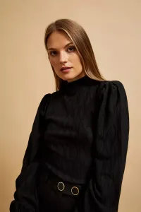 Marisse Black Turtleneck Blouse With Puffed Sleeves