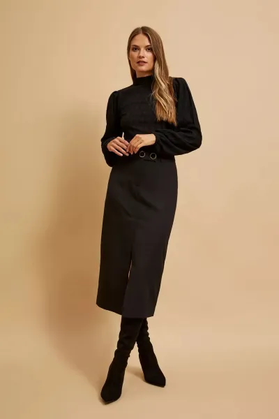 Marisse Black Turtleneck Blouse With Puffed Sleeves