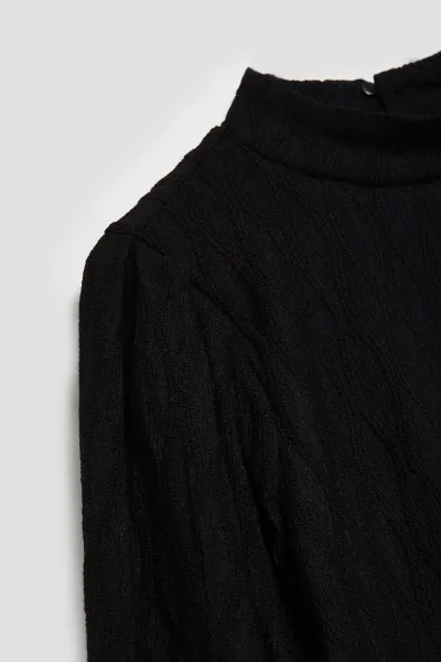 Marisse Black Turtleneck Blouse With Puffed Sleeves