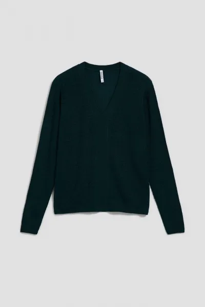 Marisse Fitted V-Neck Sweater In Emerald Green