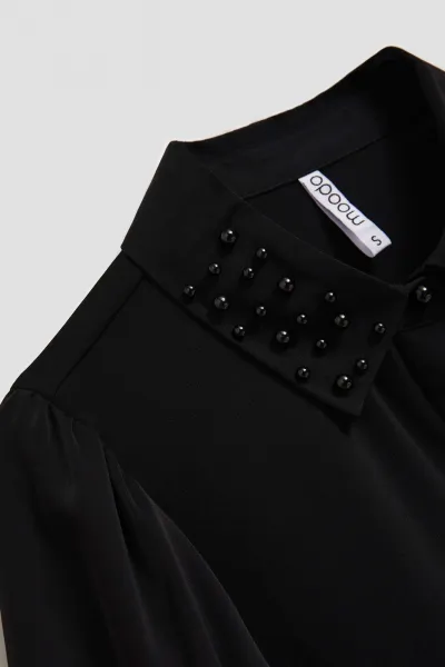 Marisse Black Shirt With Decorative Collar