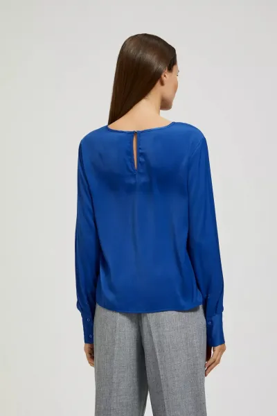 Marisse Plain V-Neck Shirt With Long Sleeves, Blue