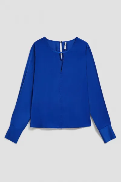 Marisse Plain V-Neck Shirt With Long Sleeves, Blue