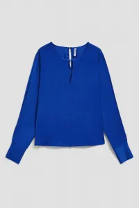 Marisse Plain V-Neck Shirt With Long Sleeves, Blue